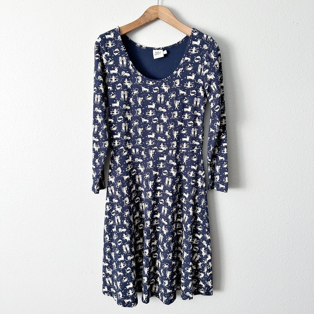 Mata Traders Organic Cotton Navy Zodiac Constellation Casual Dress Size‎ Large